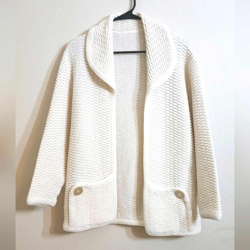 Vintage Cardigan Sweater Handmade Off-white M/L